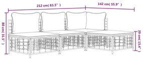 4 pcs conjunto lounge de jardim c/ almofadões vime PE antracite