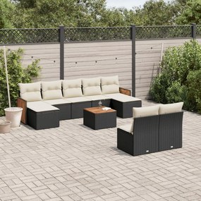 vidaXL 10 pcs conjunto sofás de jardim c/ almofadões vime PE preto