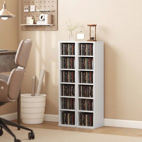 Conjunto de 2 prateleiras verticais para arrumação de CDs e DVDs, com 12 compartimentos, 21 x 22,5 x 88,5 cm, capacidade para 204 CDs, branco