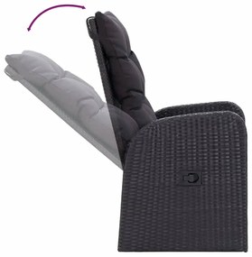 7 pcs conjunto de jantar para jardim com almofadões preto