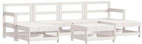 7pcs conjunto lounge jardim c/ almofadões madeira maciça branco