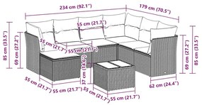 8 pcs conjunto sofás de jardim com almofadões vime PE preto