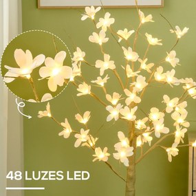 HOMCOM Árvore Cerejeira Altura 120 com 48 Luzes LED IP44 em Branco Que