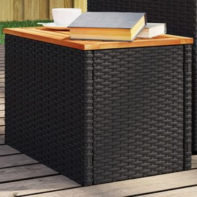 vidaXL Mesas de apoio p/ jardim 2 pcs vime PE/madeira maciça preto