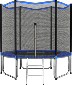 Trampolim para Crianças Exterior Ø305 cm com Rede de Segurança Escada Acolchoamento de Molas Azul