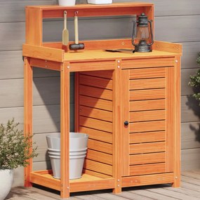 vidaXL Mesa de jardinagem c/ prateleiras madeira pinho maciça castanho