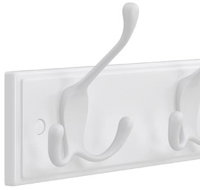 Cabide parede com 4 ganchos triplos para casacos 40 x 11 x 7 cm Branco