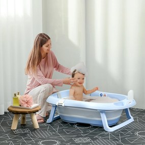 Banheira para Bebé Recém Nascido Dobrável 40L com Almofada Pés Antiderrapantes Orifício de Drenagem e 83x48x23,5 cm Azul