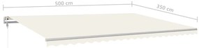 Toldo retrátil manual com luzes LED 5x3,5 m cor creme