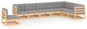 vidaXL 8 pcs conjunto lounge de jardim c/ almofadões pinho maciço