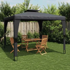 Gazebo com telhado duplo 3,98x2,98 m aço antracite