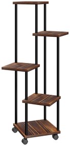 Outsunny Suporte para Plantas de Madeira e Aço com 5 Prateleiras e 4 Rodas Suporte para Plantas para Interior e Exterior 59x59x110 cm Madeira