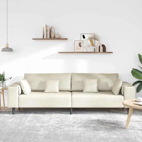 Sofá de Veludo com almofada com travesseiro Creme 208 cm Veludo