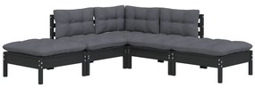 5 pcs conjunto lounge de jardim c/ almofadões pinho maciço