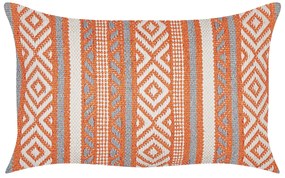 Conjunto de 2 almofadas decorativas em algodão laranja e branco com padrão geométrico 30 x 50 cm INULA Beliani