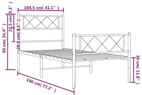 Estrutura de cama com cabeceira e pés 100x190 cm metal branco