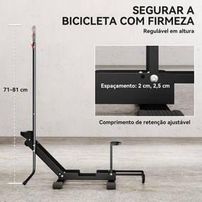 Suporte de Chão para Bicicletas Vertical e Horizontal com Altura Ajustável para Rodas de 20"-29" e 700c 75x41x71-81 cm Preto