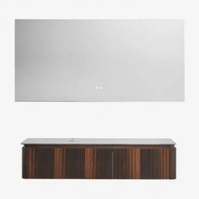 Conjunto De Móvel De Casa De Banho Suspenso 160x55 Cm Em Madeira Lavena Madeira Escura & Retangular Led E Anti-embaciamento 160x75 Cm Riben - Sklum
