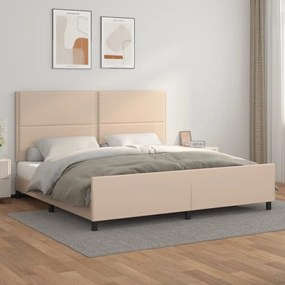 3125535 vidaXL Estrutura cama cabeceira 200x200 cm couro artificial cappuccino