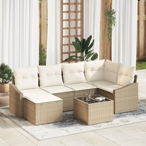 Conjunto de Jantar de 7 Peças com Almofadas Rattan Polimérico Bege
