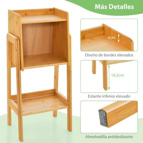 Estante de bambu com pernas e laterais elevadas Organizador de armazenamento moderno para quarto e sala de estar 27 x 37 x 80 cm