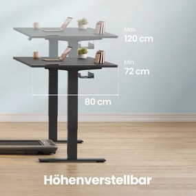 Secretária com regulação elétrica da altura 140 x 80 x (72-120) cm, secretária para trabalhar em pé com porta-cabos tipo C, preta