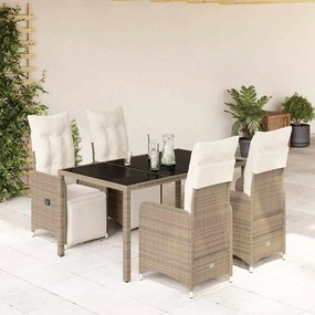 5 pcs conjunto bistrô p/ jardim c/ almofadões vime PE castanho