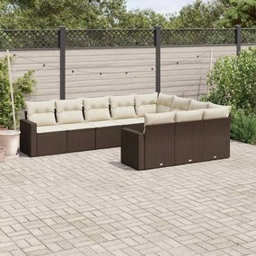 10 pcs conj. sofás jardim com almofadões vime PE castanho