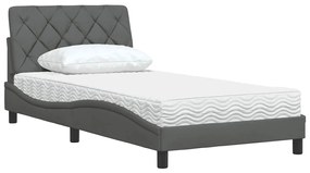 Cama com colchão 100x200 cm tecido cinzento-escuro