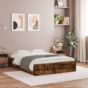 vidaXL Estrutura de cama c/ gavetas derivados madeira carvalho fumado