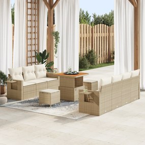 Conjunto de Sofá de Jardim de 10 Peças com Almofadas Bege em Rattan Po