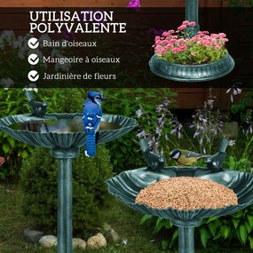 Bebedouro antigo para pássaros com 81 cm, com base em forma de Floreira, comedouro e bacia para pássaros com pé, em bronze verde