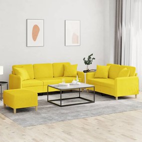 vidaXL 3 pcs conjunto de sofás com almofadas tecido amarelo-claro