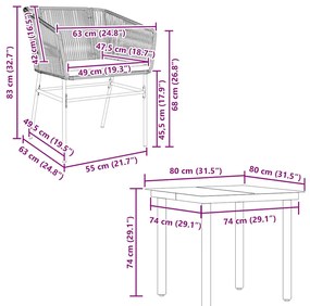 Conjunto jantar jardim 5 peças almofadas vidro vime PE castanho