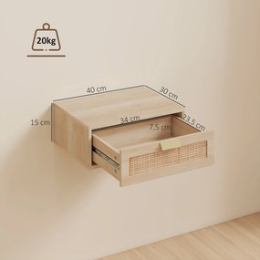 Conjunto de 2 Mesas de Cabeceira Flutuantes com Gaveta de Vime Poupa Espaço Design Moderno 40x30x15 cm Carvalho