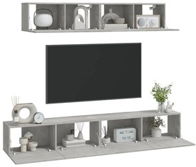 Conjunto móveis de TV 4 pcs madeira processada cinzento cimento