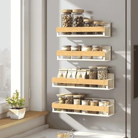 Conjunto de prateleiras magnéticas para especiarias em metal, sem necessidade de perfuração branco creme-bege natural