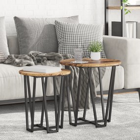 Mesa de Apoio 2 pcs de Madeira Velha, Engenharia de Madeira e Metal