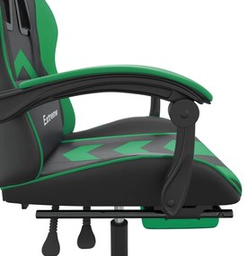 Cadeira gaming c/ apoio pés couro artificial preto e verde