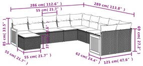 11 pcs conjunto sofás de jardim c/ almofadões vime PE preto