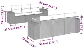 7 pcs conjunto de sofás p/ jardim com almofadões vime PE bege