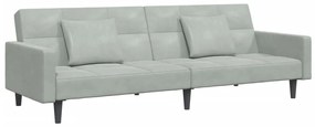 Sofá-cama 2 lugares c/ apoio de pés veludo cinza-claro