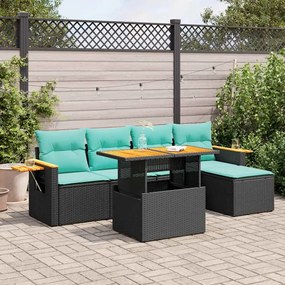 vidaXL 6 pcs conjunto sofás jardim c/ almofadões vime PE/acácia preto
