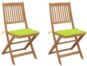 vidaXL Cadeiras de jardim dobráveis c/ almofadões 2 pcs acácia maciça