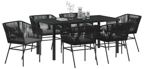 Conjunto de Jantar para Jardim 7 pcs Preto Padrão Rattan de PE