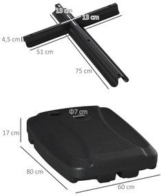 Base de Chapéu de Sol com 2 Rodas Preenchível com Água 60kg Areia 68kg