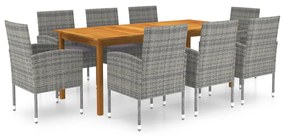 vidaXL 9 pcs conjunto de jantar para jardim cinzento