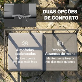 Conjunto de Jardim Exterior com Almofadas, 2 Sofás de 2 Lugares com Reposabráços Ajustáveis e Mesa de Centro, Cinzento