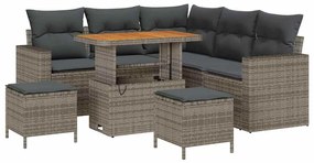 Conjunto de Sofá de Jardim de 8 Peças com Almofadas Cinzas em Rattan S