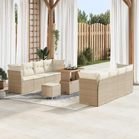 Conjunto de Sofás de Jardim vidaXL com Almofadas Bege Rattan Poliéster Acácia